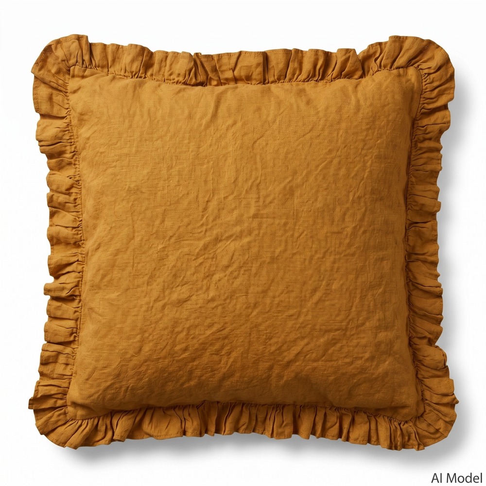 Simple Opulence Linen Pillow Cover Unisex OS Ochre Ruffle Farmhouse Decor